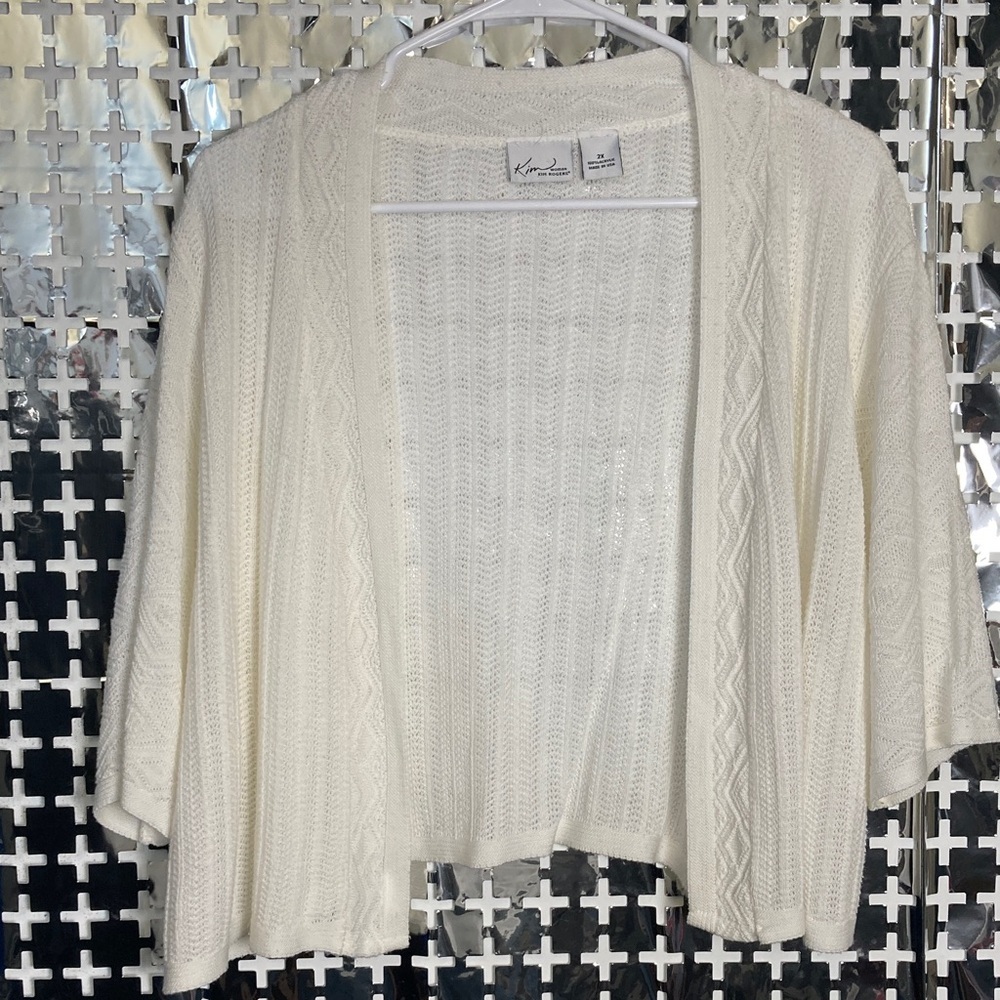 Kim Rogers Cream Open-Front Cable Cardigan